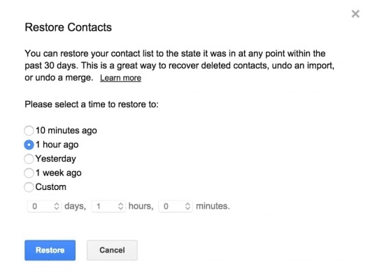 Gmailアカウントから連絡先を復元します