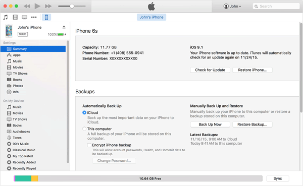 iTunesを使用してiPhoneの最後のバックアップを確認してください
