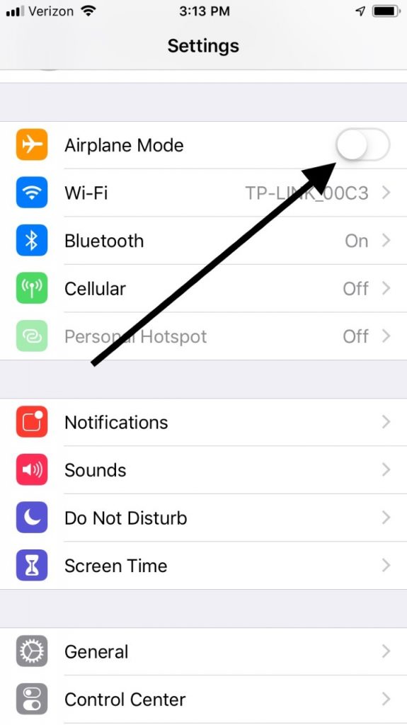 imessageアクティベーションエラーのための飛行機モード