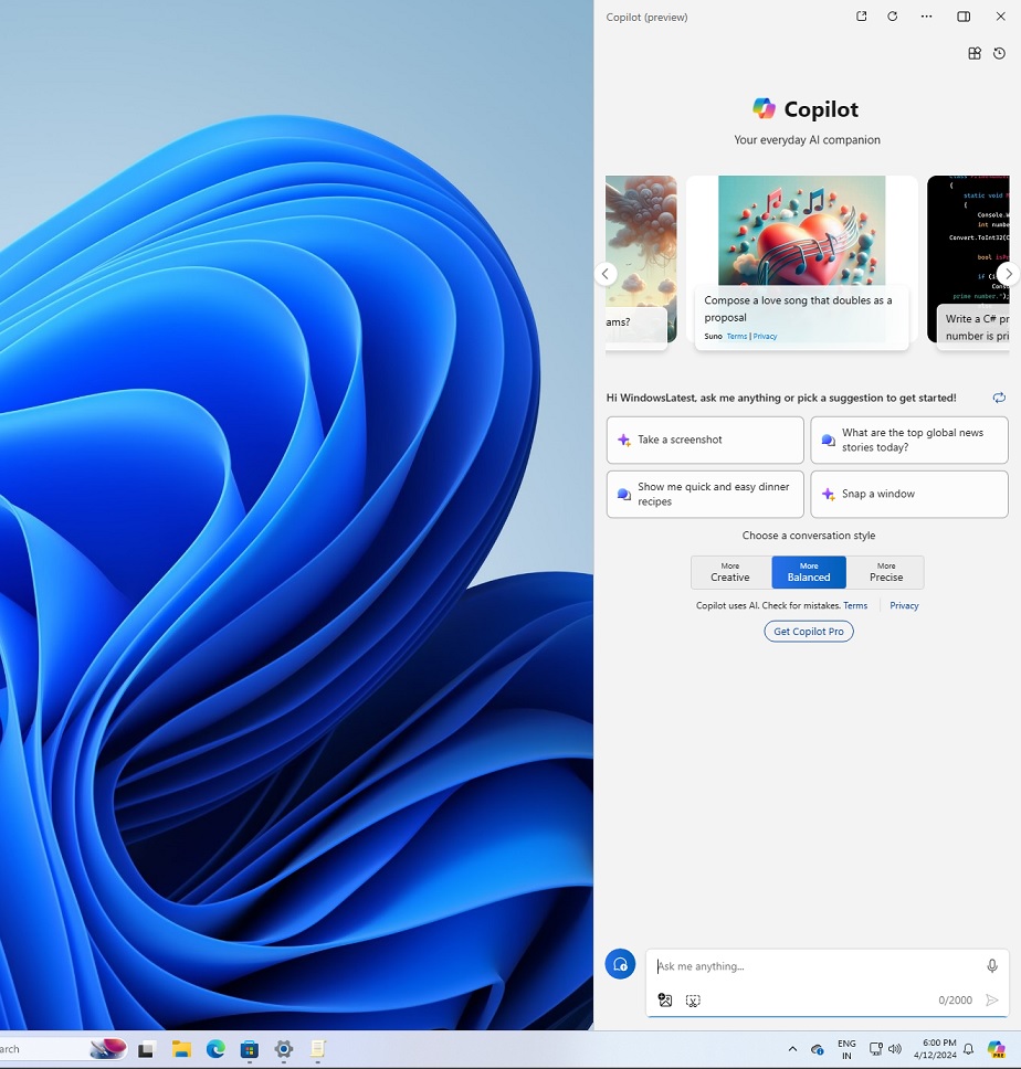 Windows 11のCopilotサイドバー