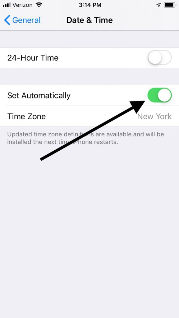 iMessageアクティベーションエラーの場合、時間を自動的に設定します