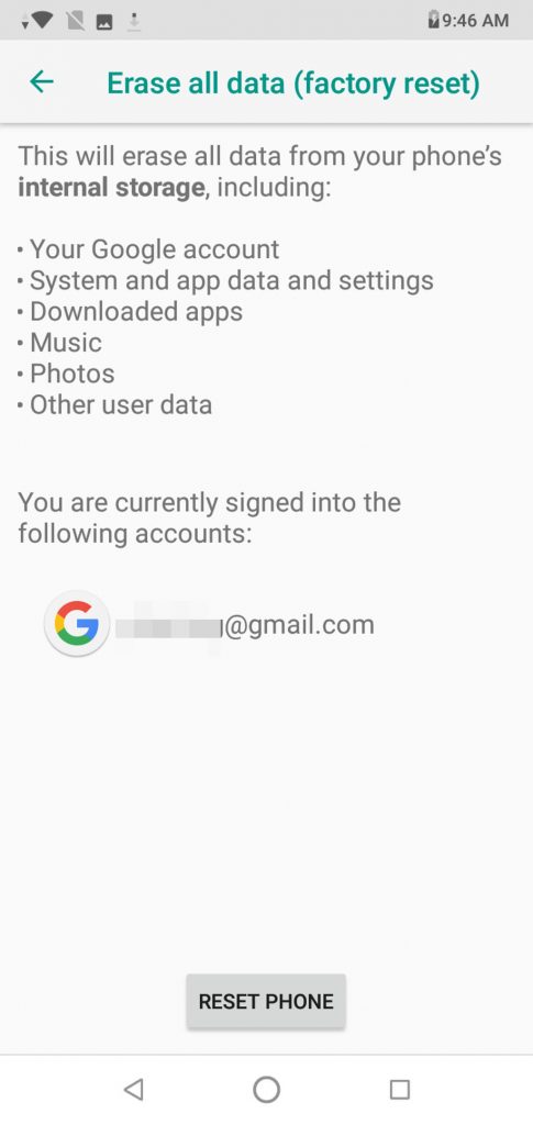 Samsung Galaxy Factoryリセット画面