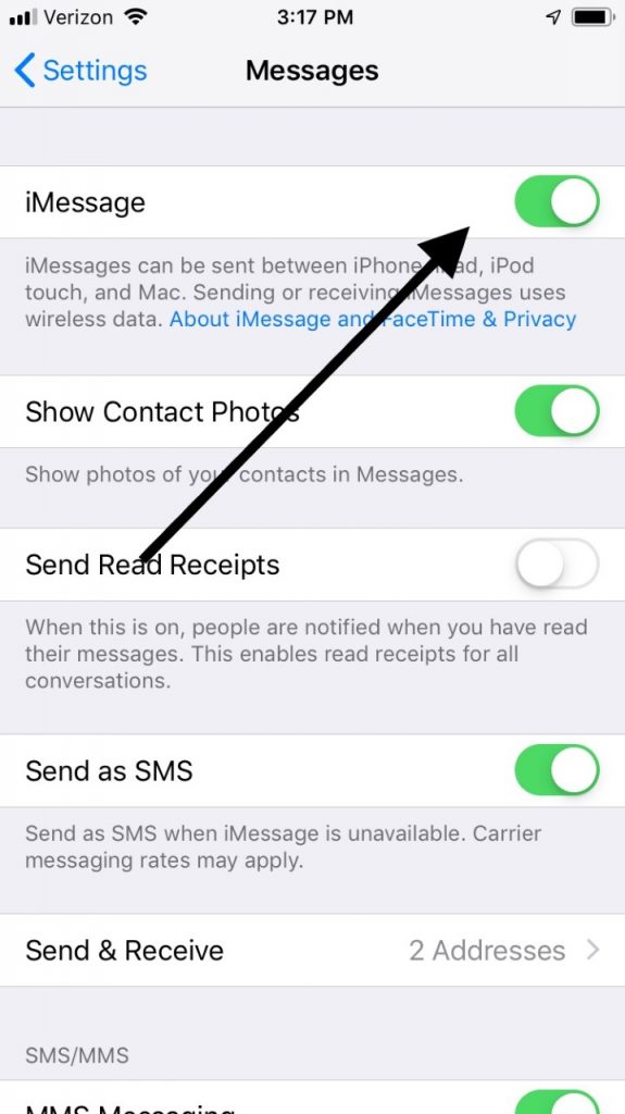 アクティベーションエラーのためにimessageをオフにします