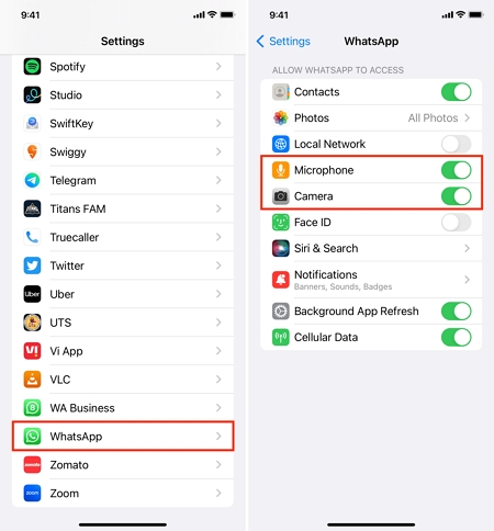 WhatsAppアクセスマイクを有効にします