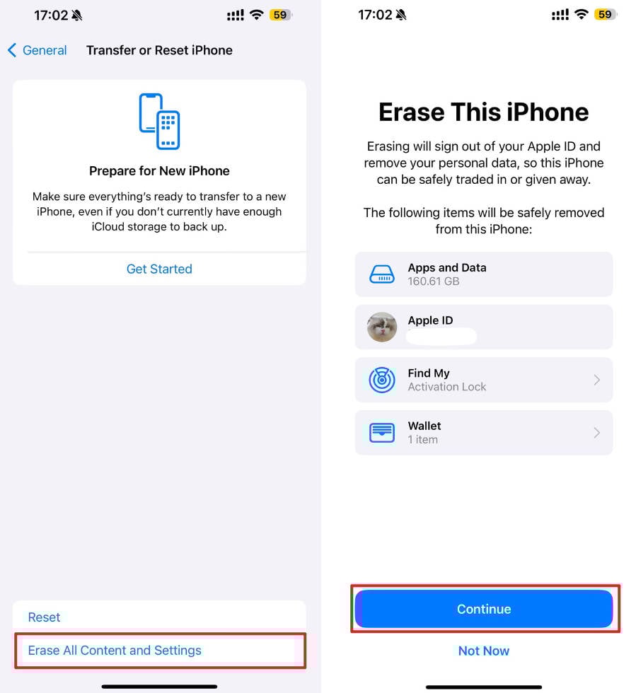 すべてのコンテンツと設定iPhoneを消去します