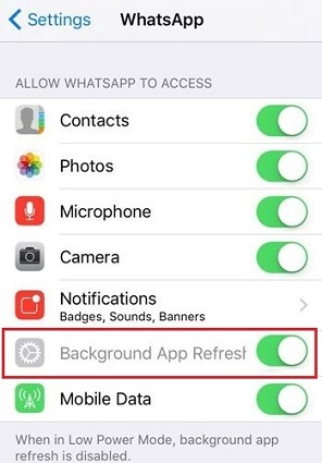 WhatsAppのバックグラウンドアプリの更新