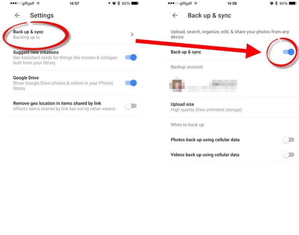 バックアップと同期を無効にして、Googleフォトバックアップを停止します