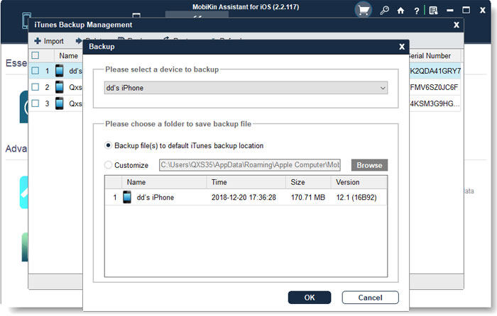 iOSアシスタントを介してWiFiなしでiPhoneをバックアップします