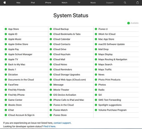 Appleシステムのステータスを確認してください