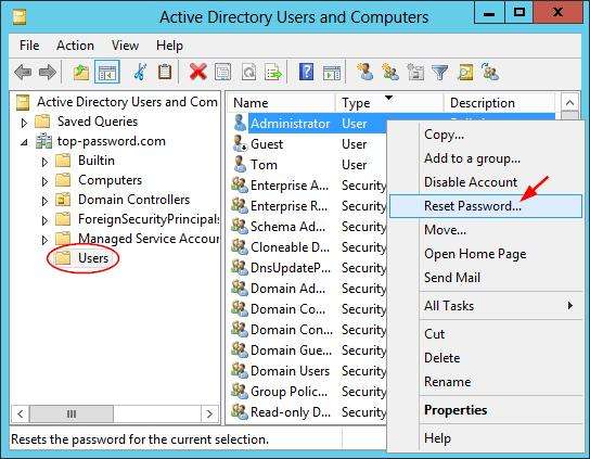 ドメイン管理パスワードActive Directoryユーザーとコンピューターコンソールを変更する