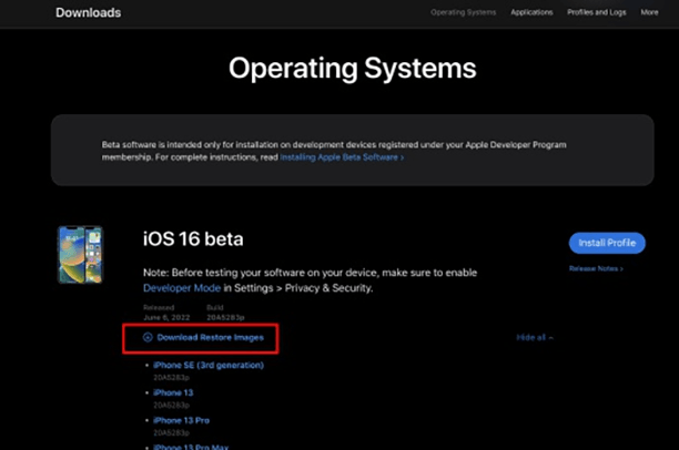 Finder経由でiOS 16をダウンロードしてインストールします