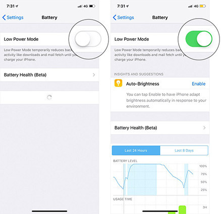 iPhoneで低電力モードをオフにします