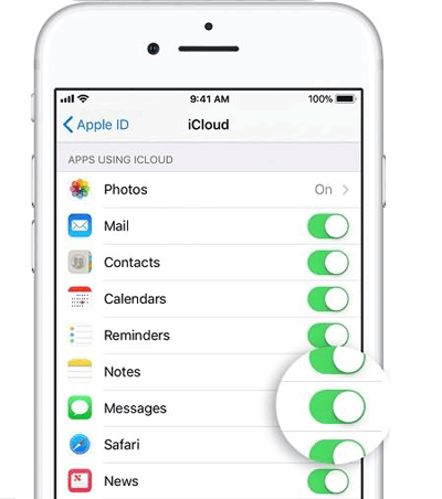 iCloudメッセージをオフに切り替えます