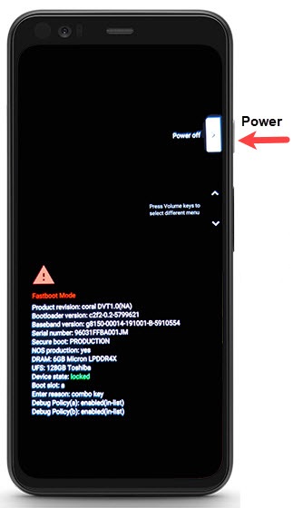 電源キーを使用して終了して、Android FastBootモードを終了します