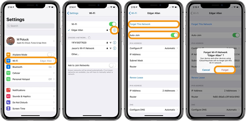 iPhone xを修正するためのWi-Fiネットワークを忘れてくださいwifiに接続できません