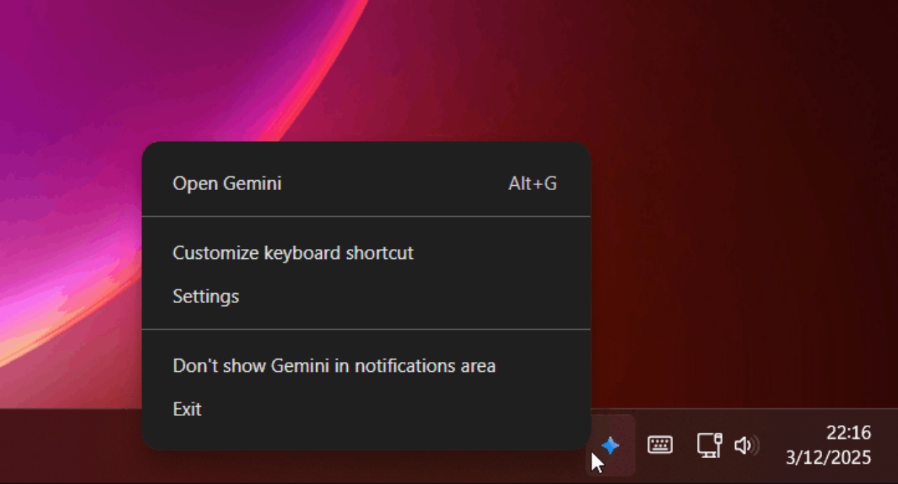 gemini aiコンテキストメニューシステムトレイトレイWindows11 by leopeva64