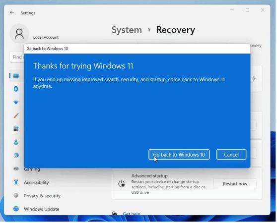 Windows 10に戻ります