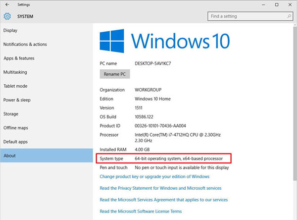 Windowsバージョンをチェックして、iPhoneリンクをインターネットに有効にします