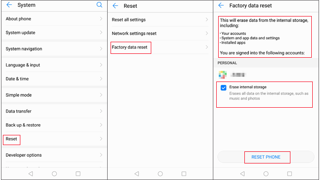 ファクトリーリセットAndroid電話