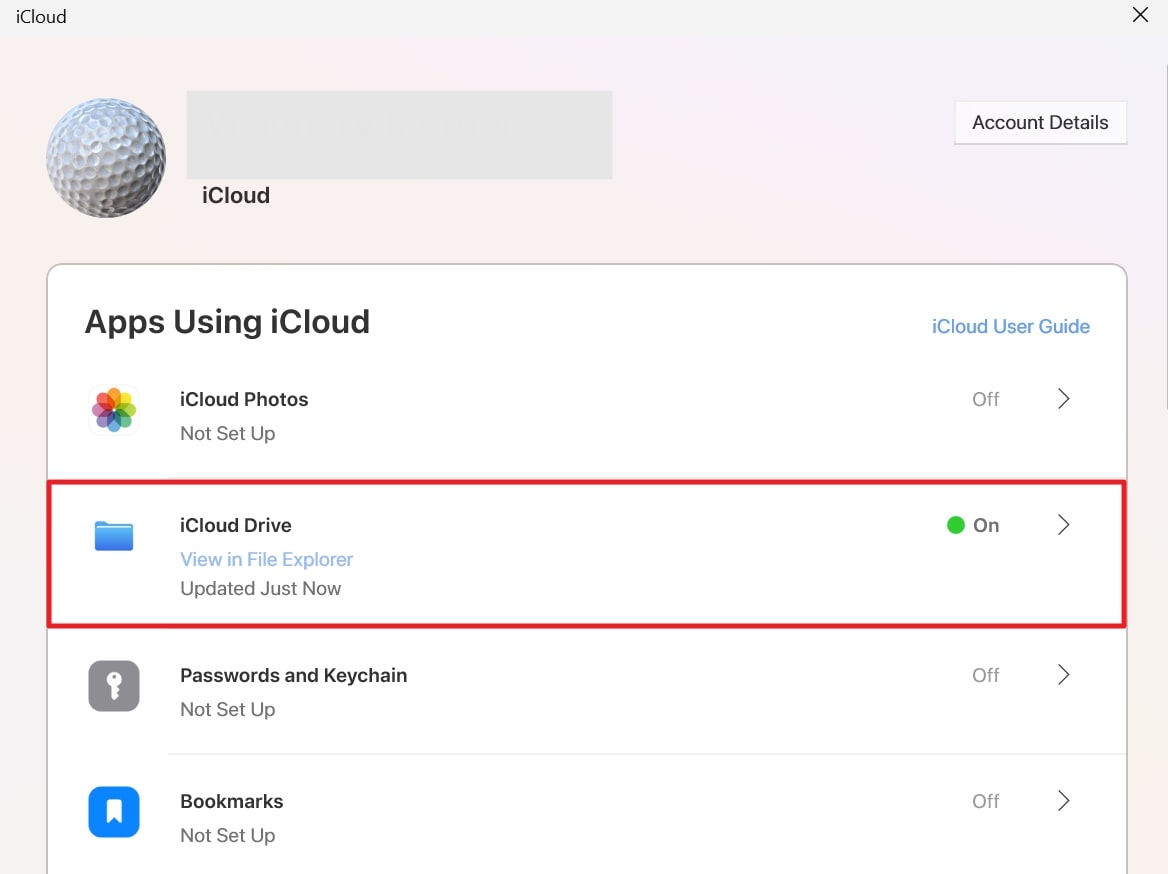iCloudドライブの設定に入ります