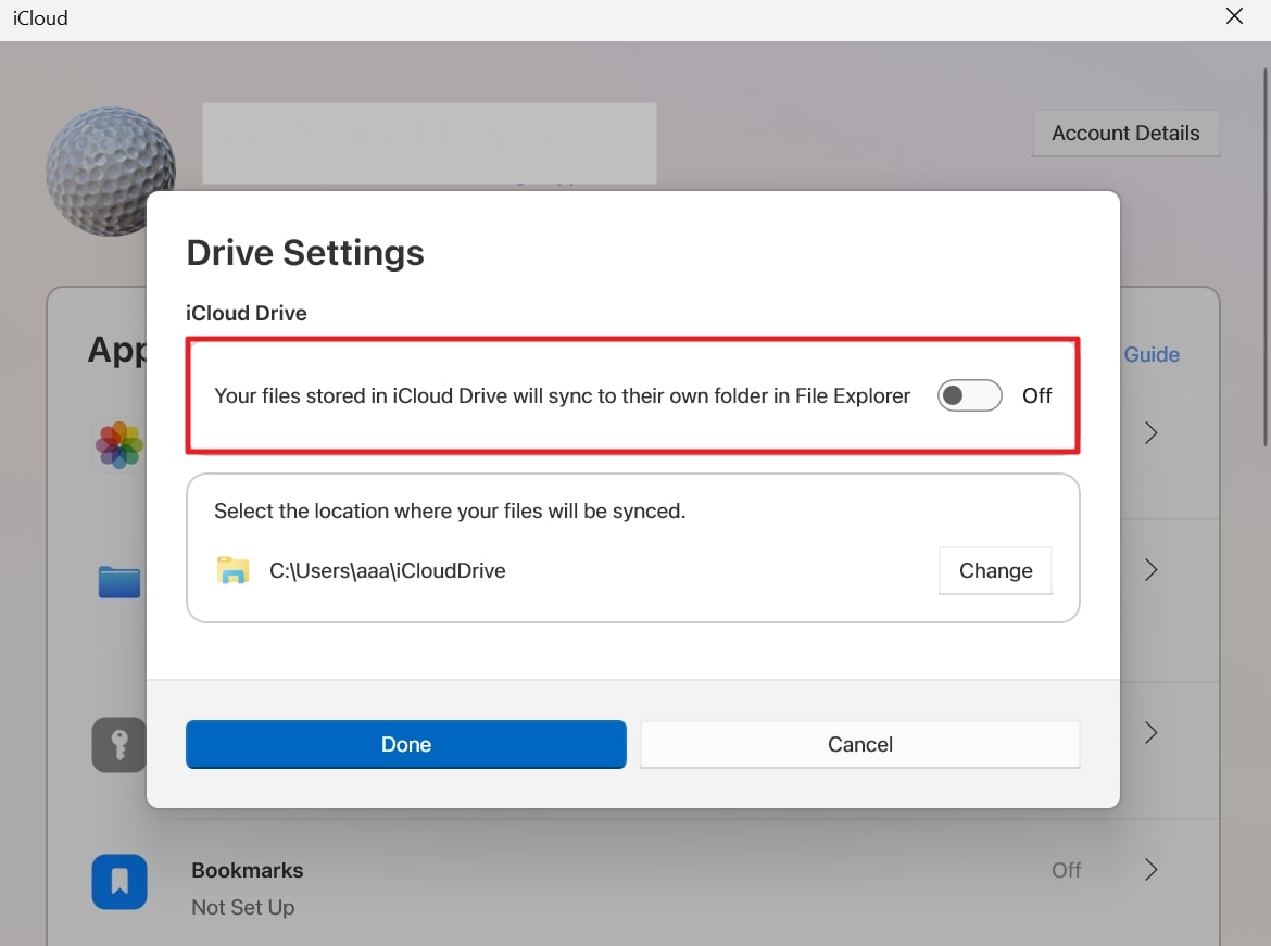iCloudドライブの同期をオフにします