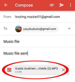 AndroidからiPadに電子メールで音楽を送信します