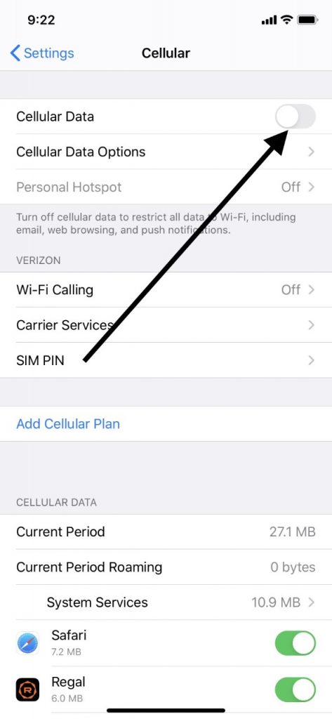 iPadはセルラーデータを介してiTunesに接続できません