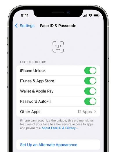 iOS 15にフェイスIDを設定します