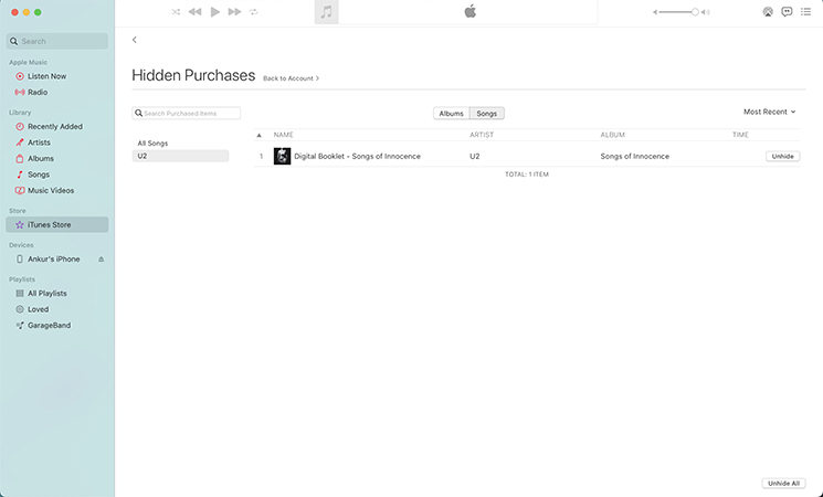 iTunes Macから削除された非表示曲を回復する方法