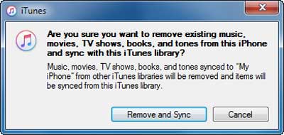 iPhoneで既存のメディアファイルを削除してiTunes音楽を同期する