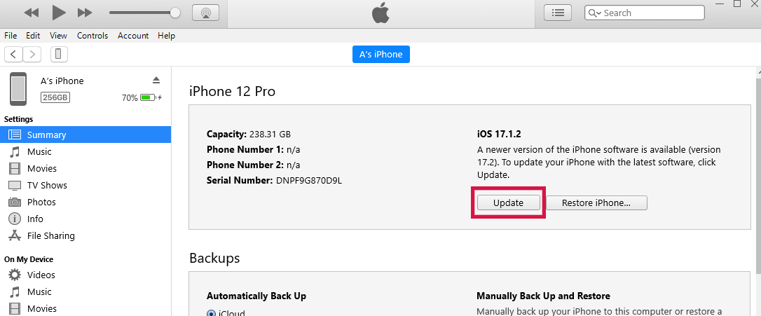 iPhoneをiTunesで更新します