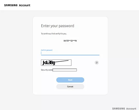 Samsungアカウントのパスワードを入力します