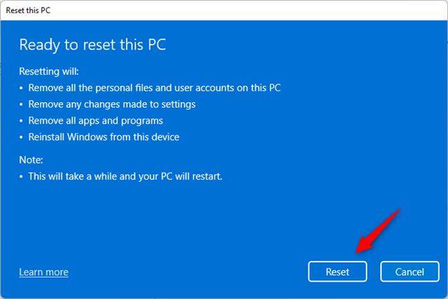 工場でログインせずにWindows 11をリセットします