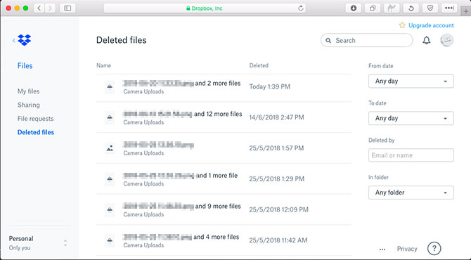 Dropboxから削除されたカメラ写真を回復します