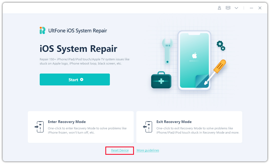 ultfone iOSシステムメインインターフェイスを修復します