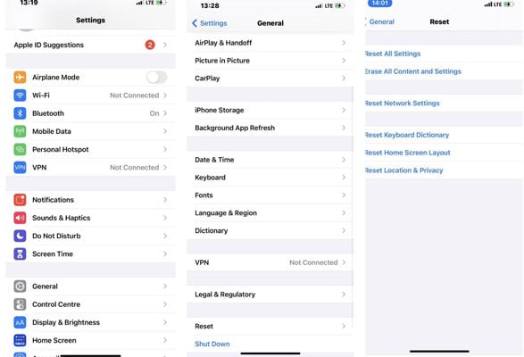 iPhoneのすべての設定をリセットします