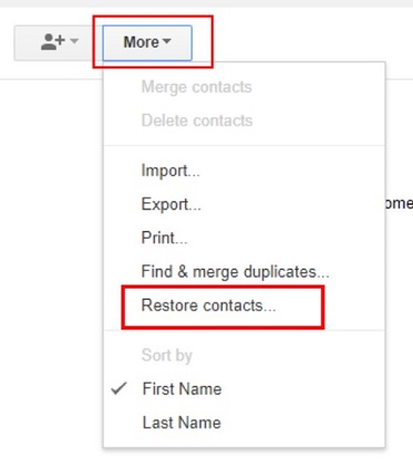 Gmailから連絡先を復元します