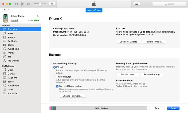 iPhone SEをiTunesバックアップから復元します