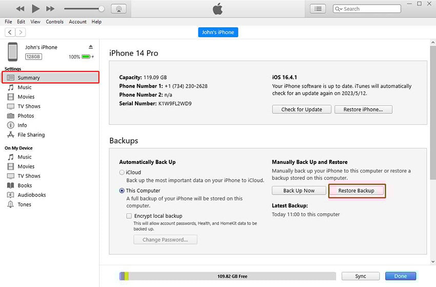 iTunesバックアップから復元します