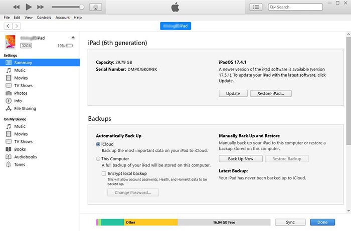 iTunesでiPadを復元します