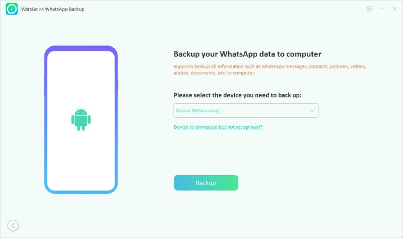 バックアップをタップする前に、モデルを選択します