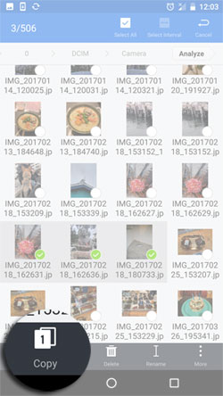写真をプレビューして選択するためのカメラフォルダーを開きます
