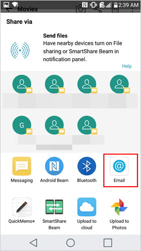 Androidで大きなビデオにメールしてください