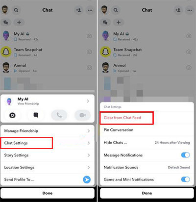 チャット設定でAI Snapchatを削除します