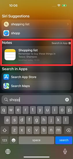 スポットライト検索ノートiPhone