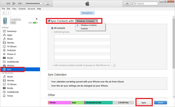 iTunesを使用して、iPhoneからiPhoneに連絡先を移動します