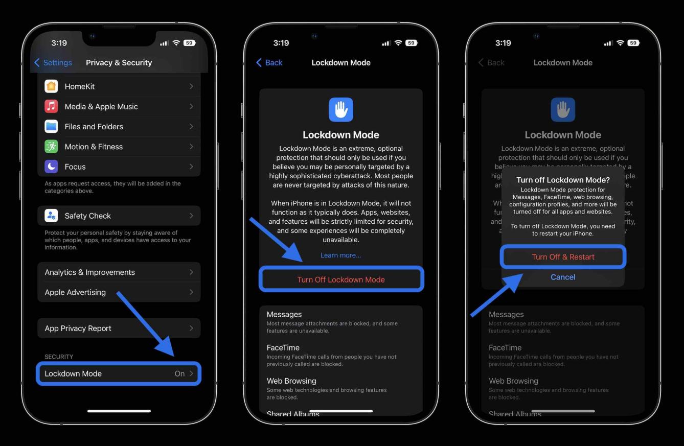 ロックダウンモードiOS 17をオフにします