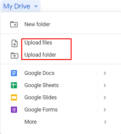 ワイヤレス転送のためにファイルをGoogleドライブにアップロードします