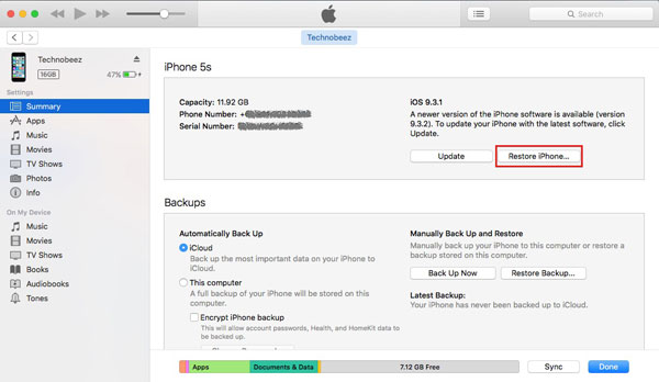 デバイスを復元してiPhoneの指紋を修正しません