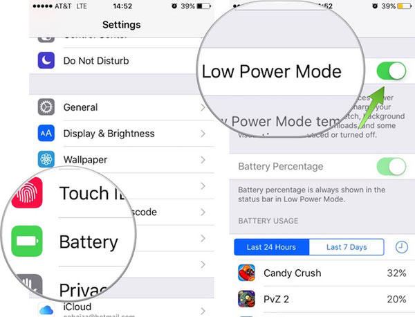 iPhoneで低電力モードをオフにします